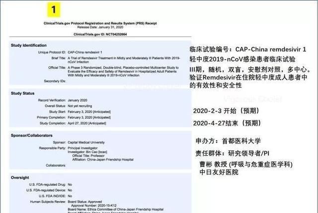 抗冠状病毒“神药”开始临床试验，武汉病毒所申报中国专利惹争议